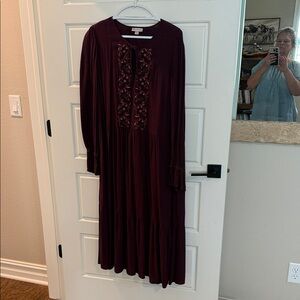 Knox Rose Long Sleeve Embroidered Maxi Dress - Wine